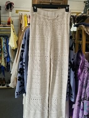 Good Luck Gem Cream Crochet Wide-Leg Jumpsuit-Style Pants